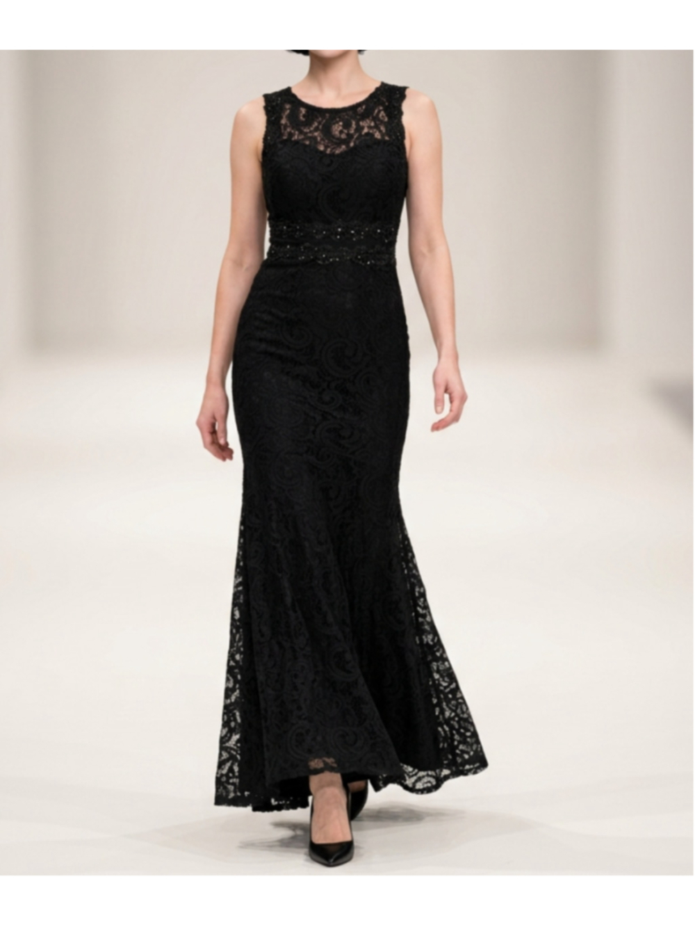 Vintage Cinderella Divine Black Lace Formal Dress Prom Special Occasion Beaded